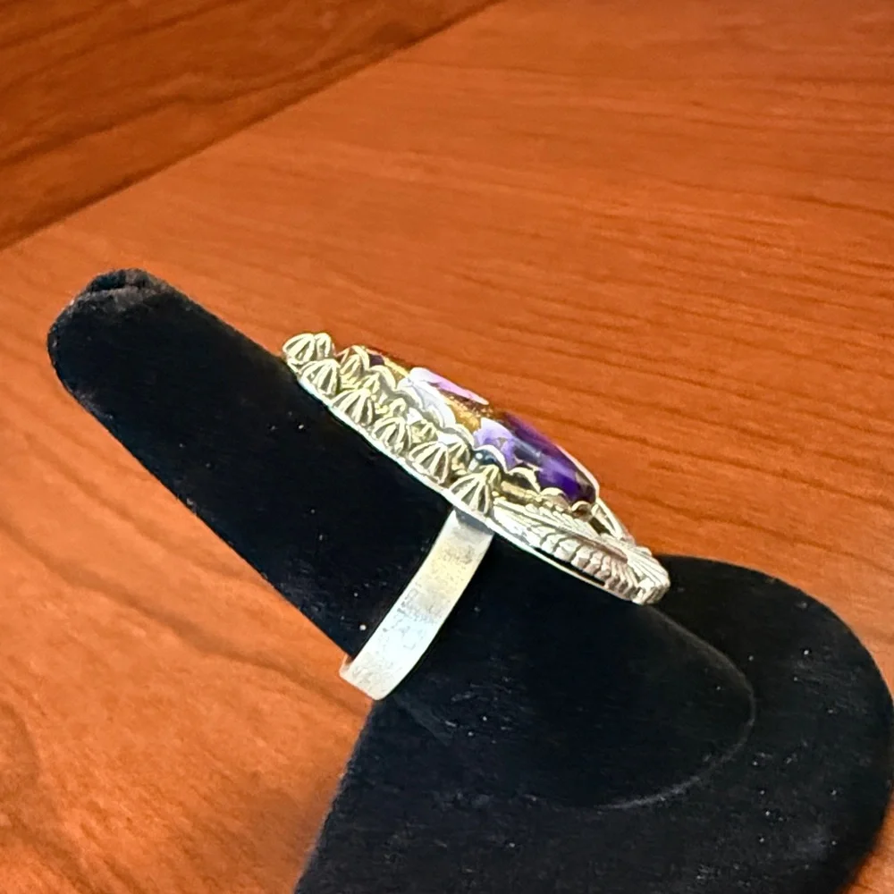 Purple Dahlia Turquoise & 925 Sterling Silver Teardrop Western Ring